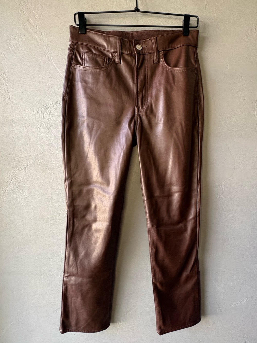 GAP High Rise Vintage Slim Vegan Leather Pants Expresso Brown ~ Size 6